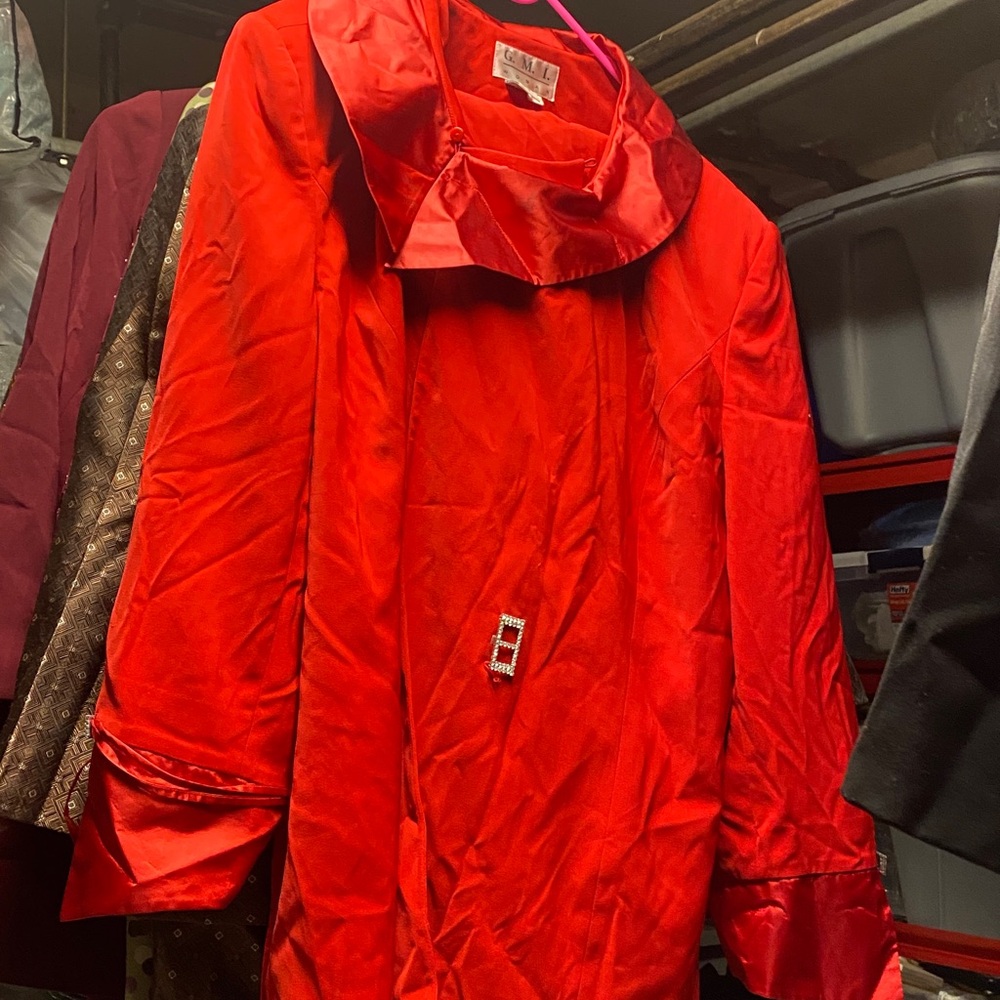 Plus Size Red 2 Piece Suit with Buckle Accents
